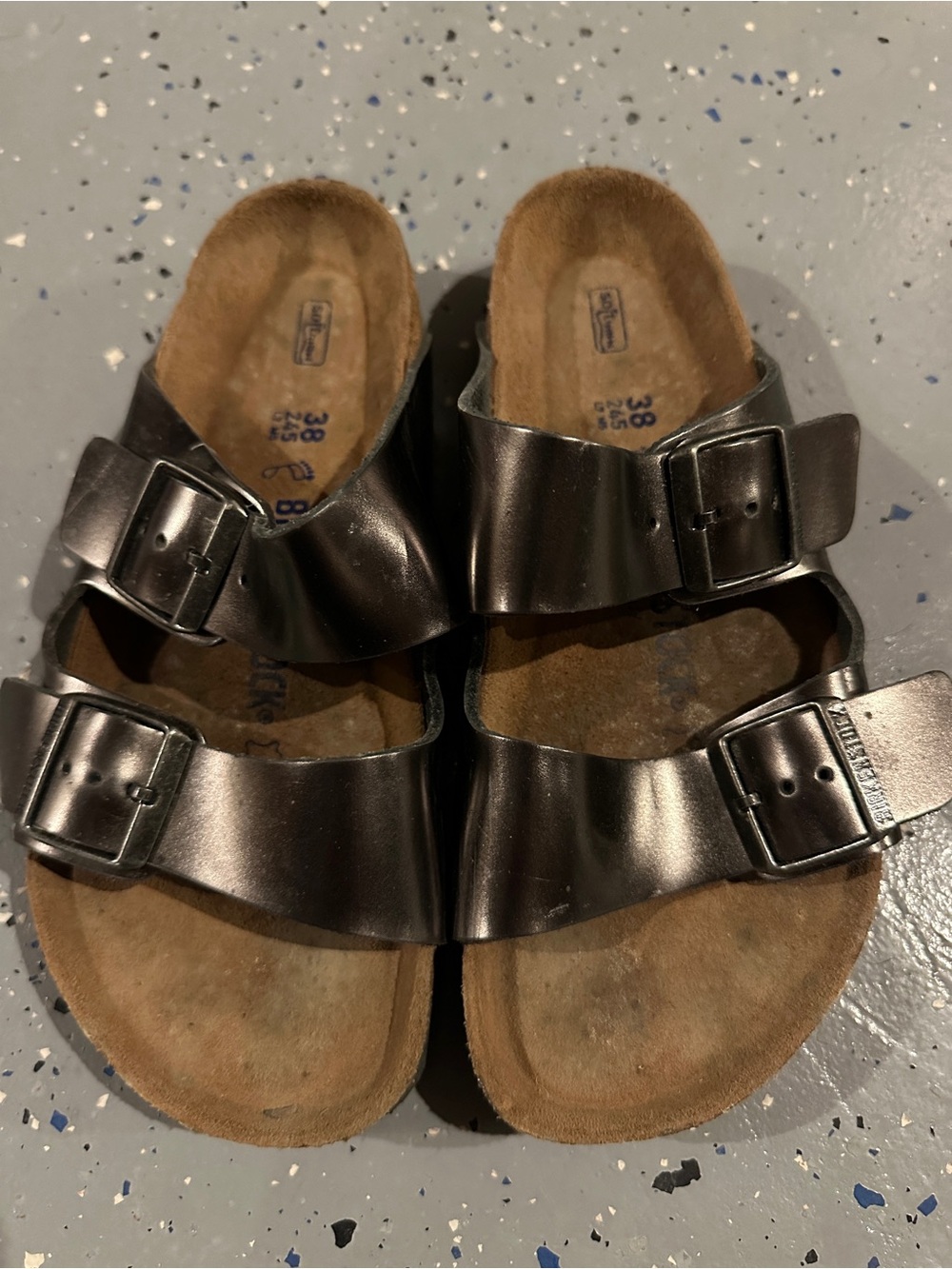Birkenstock Womens Metallic Silver Arizona Two-Strap Sandals
